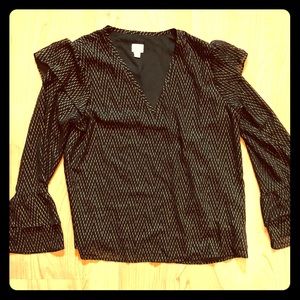 Sheer Gold and Black Ruffled Blouse